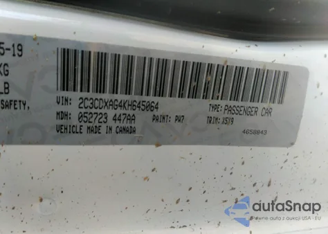 2019 Dodge Charger Police Rwd из США, поврежденный, VIN 2C3CDXAG4KH645064